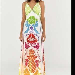 FARM Rio Cream Maxi Dress with Multicolor Floral & Pineapple Print